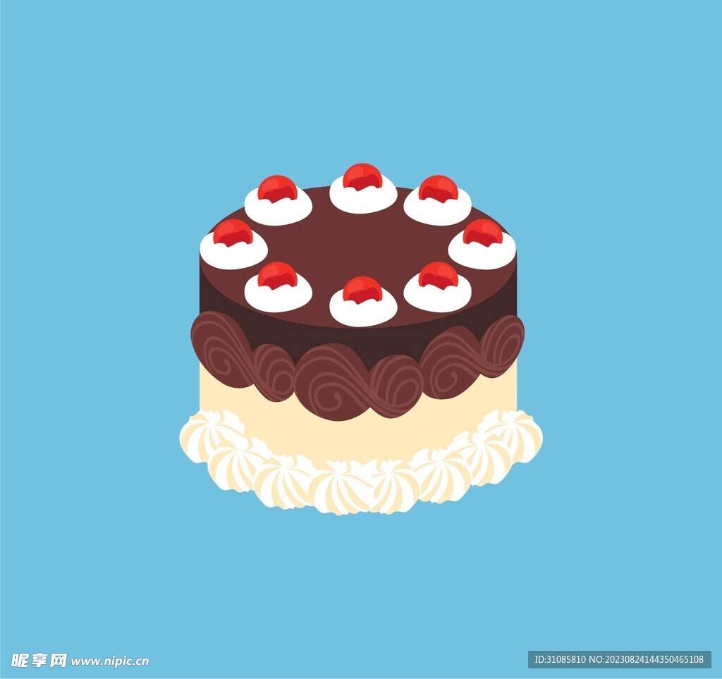 卡通手绘插画巧克力奶油裱花蛋糕