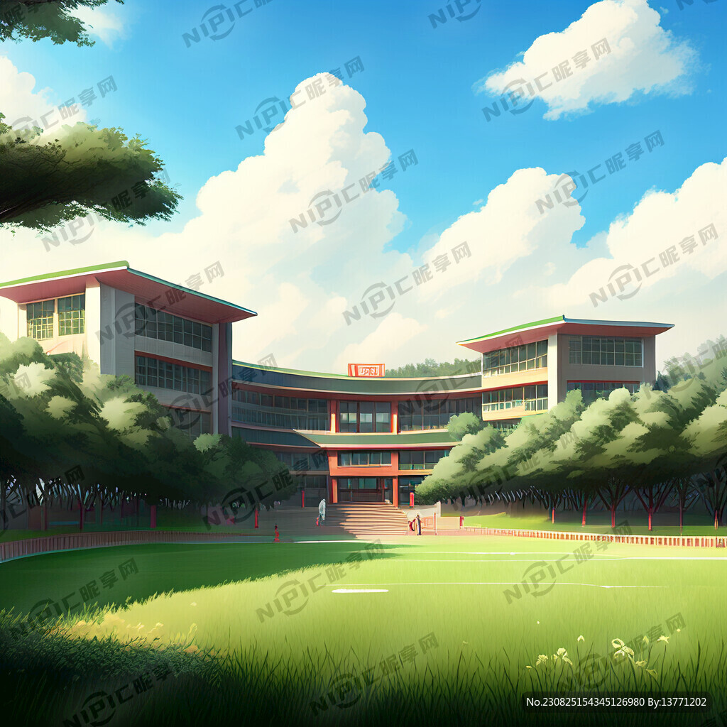 小学生校园蓝天草地