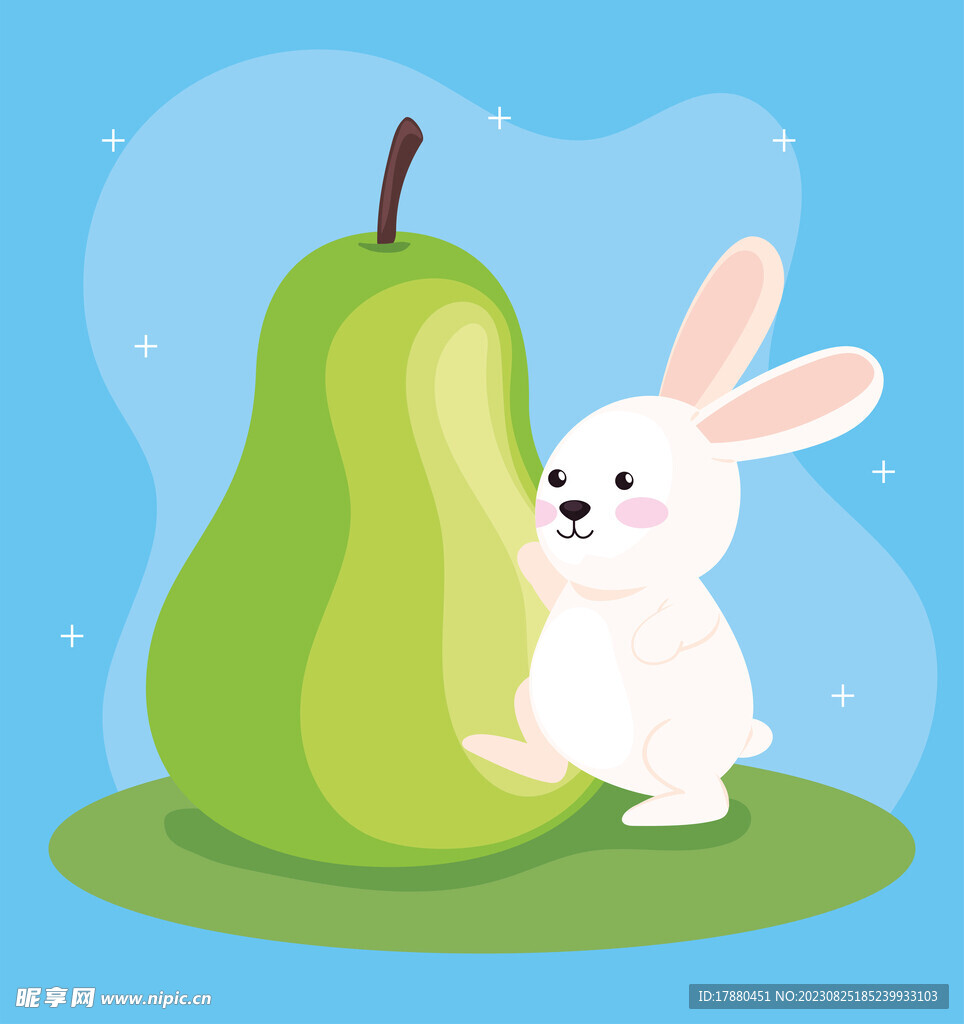 梨果兔卡通插画
