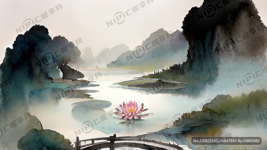 小桥流水荷花