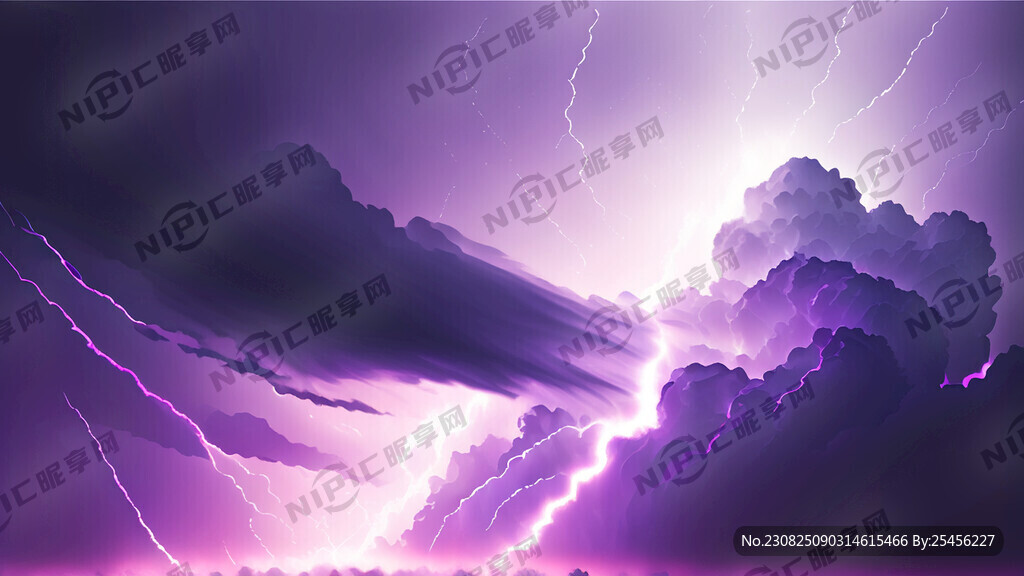 紫色天空闪电云