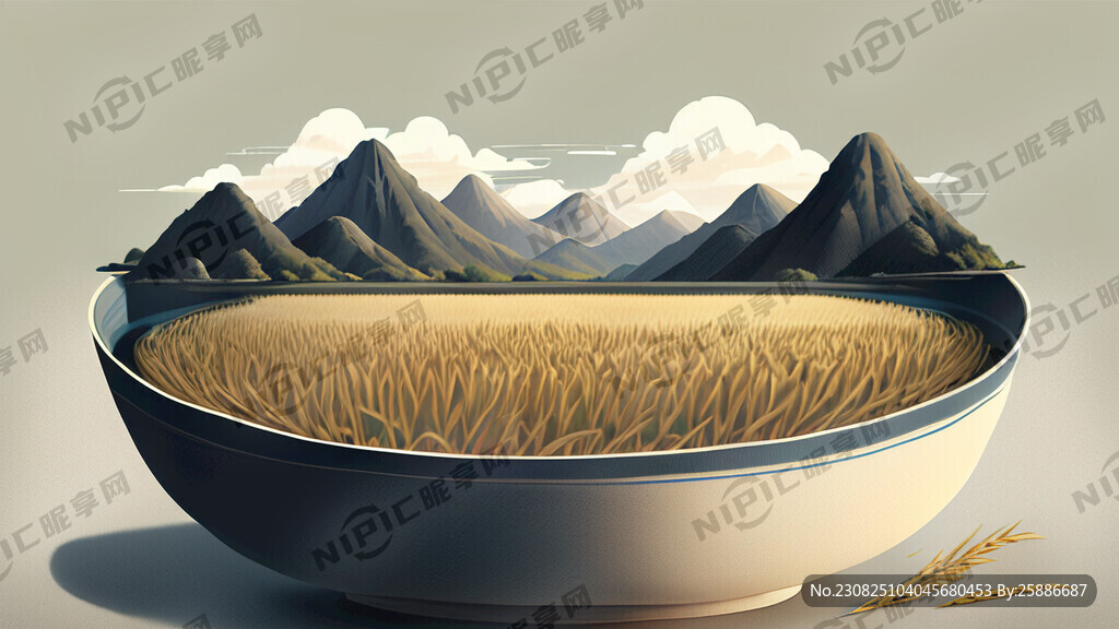 水稻 大米 碗 山水