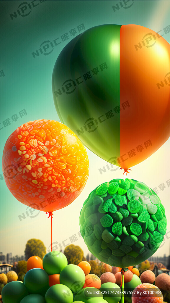 橙绿色气球花背景阳光画面三分之