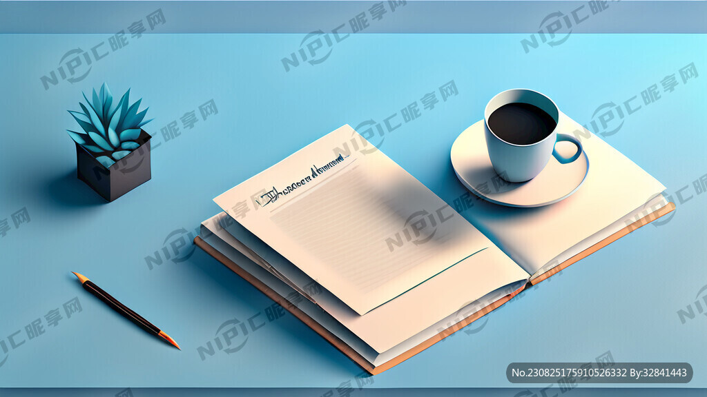 蓝色背景书桌书简约唯美俯视漏一
