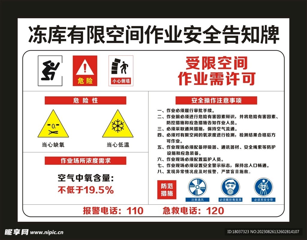 冻货有限空间 安全告知牌