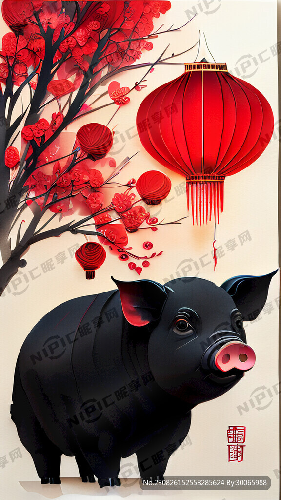 衍纸艺术 春节 黑猪成群 红梅