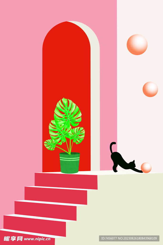 台阶盆栽猫立体挂画装饰画