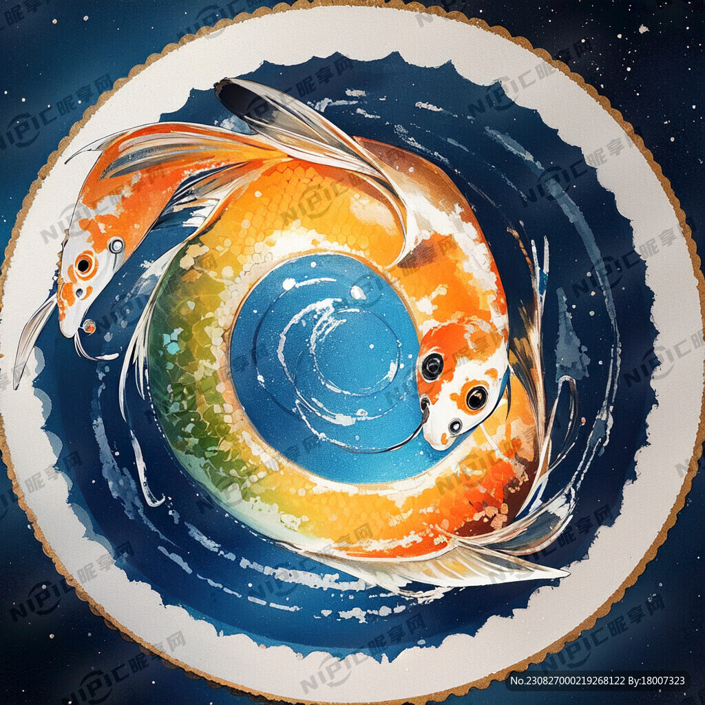 一个圆形的锦鲤商标 小鲤鱼班