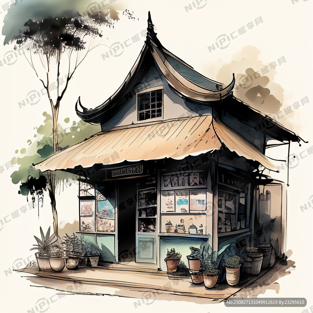 画一个泰国风格的奶茶店