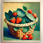 草莓篮子绿叶油画颜色艳丽复古
