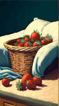 梵高风格草莓篮子床边
