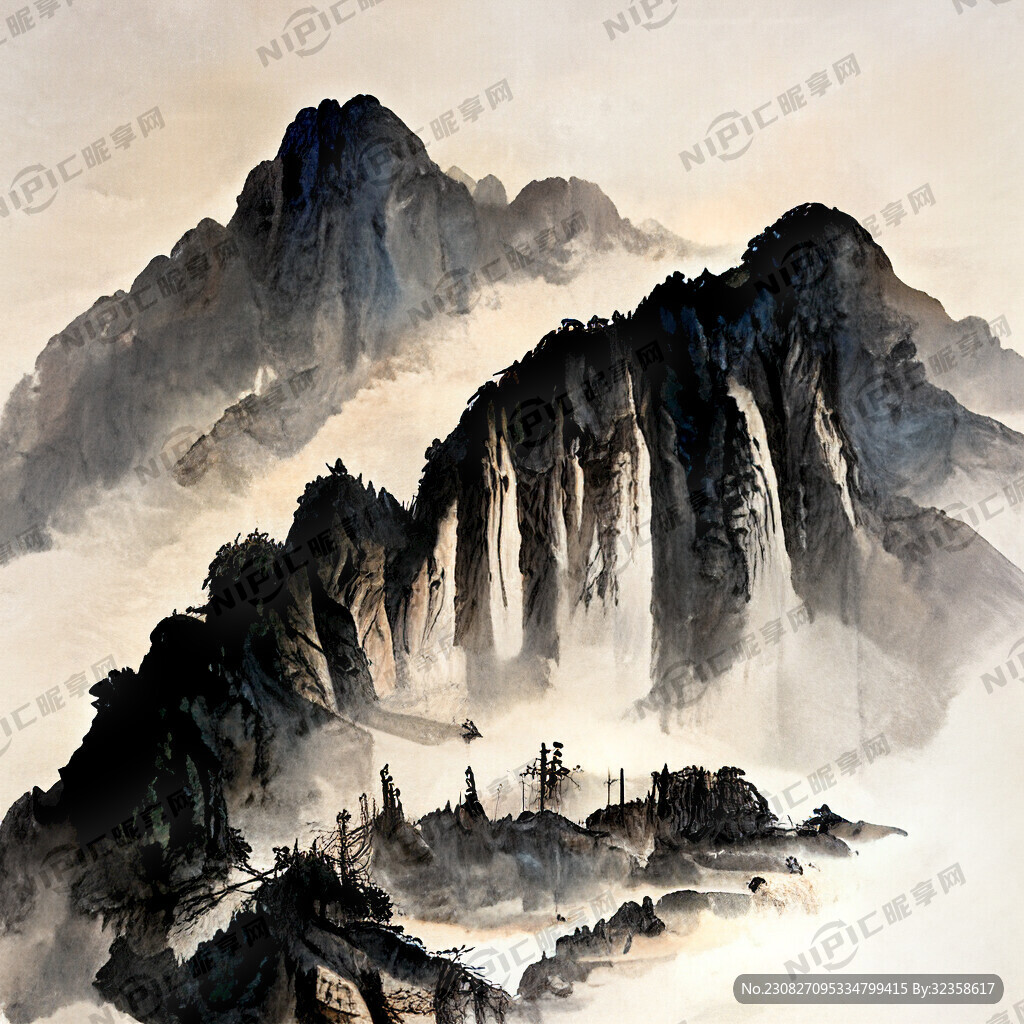 和气生财意境的山水画