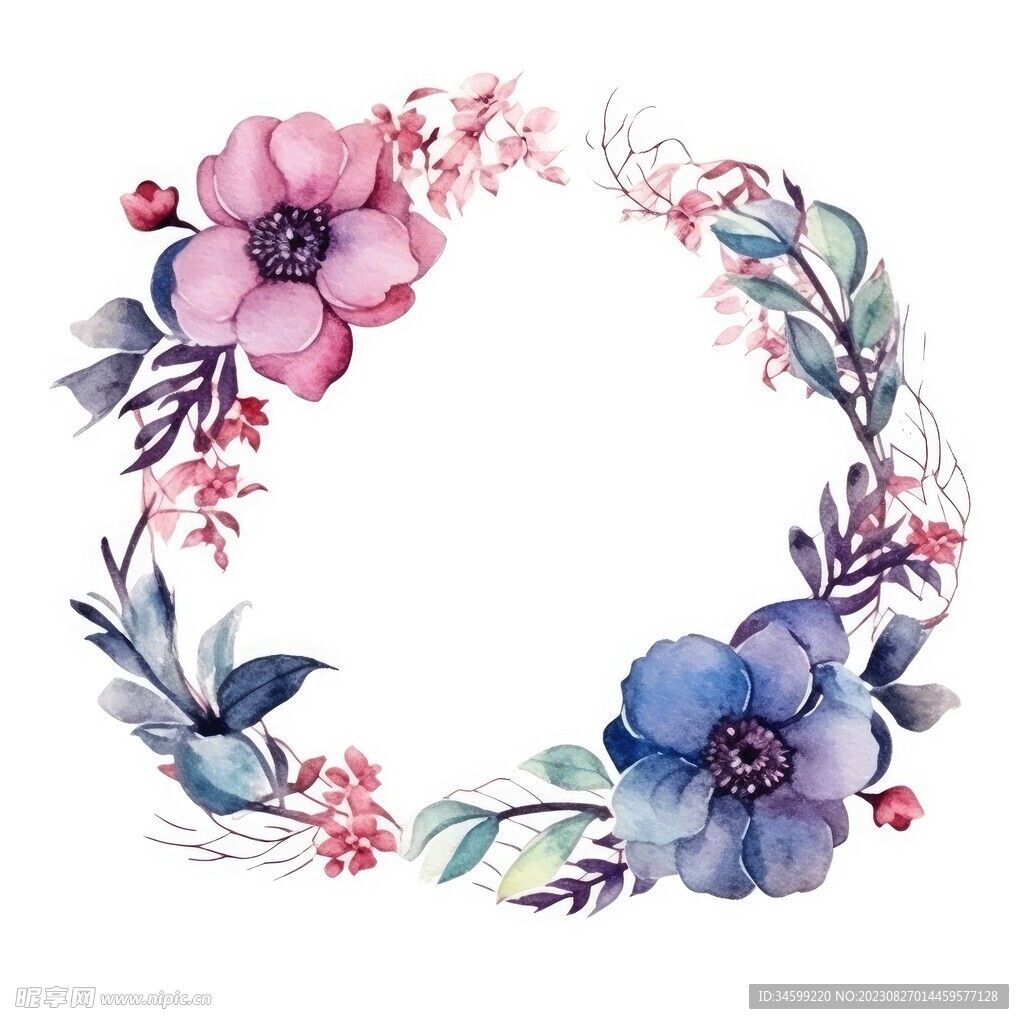 水彩花圈 