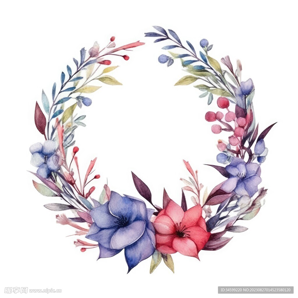 水彩花圈 