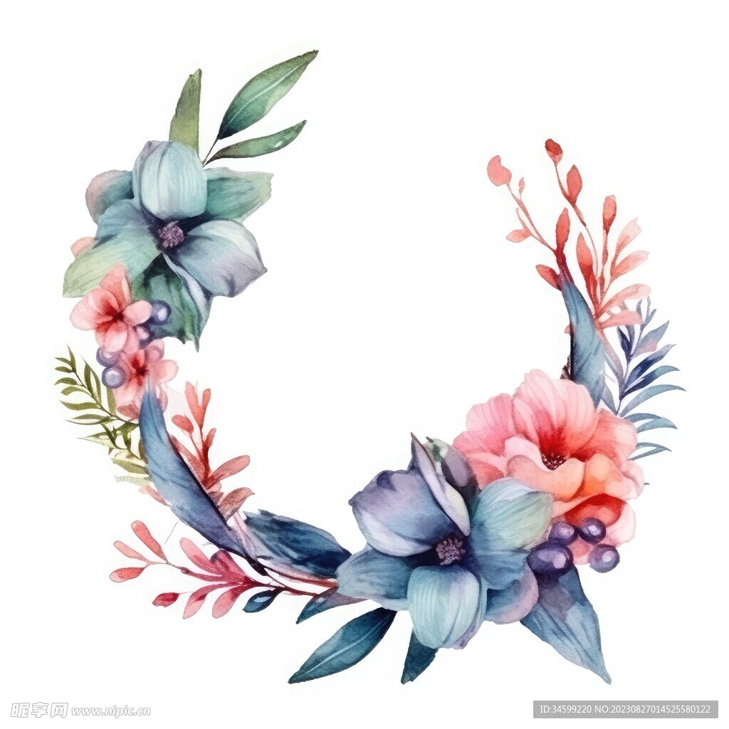 水彩花圈 