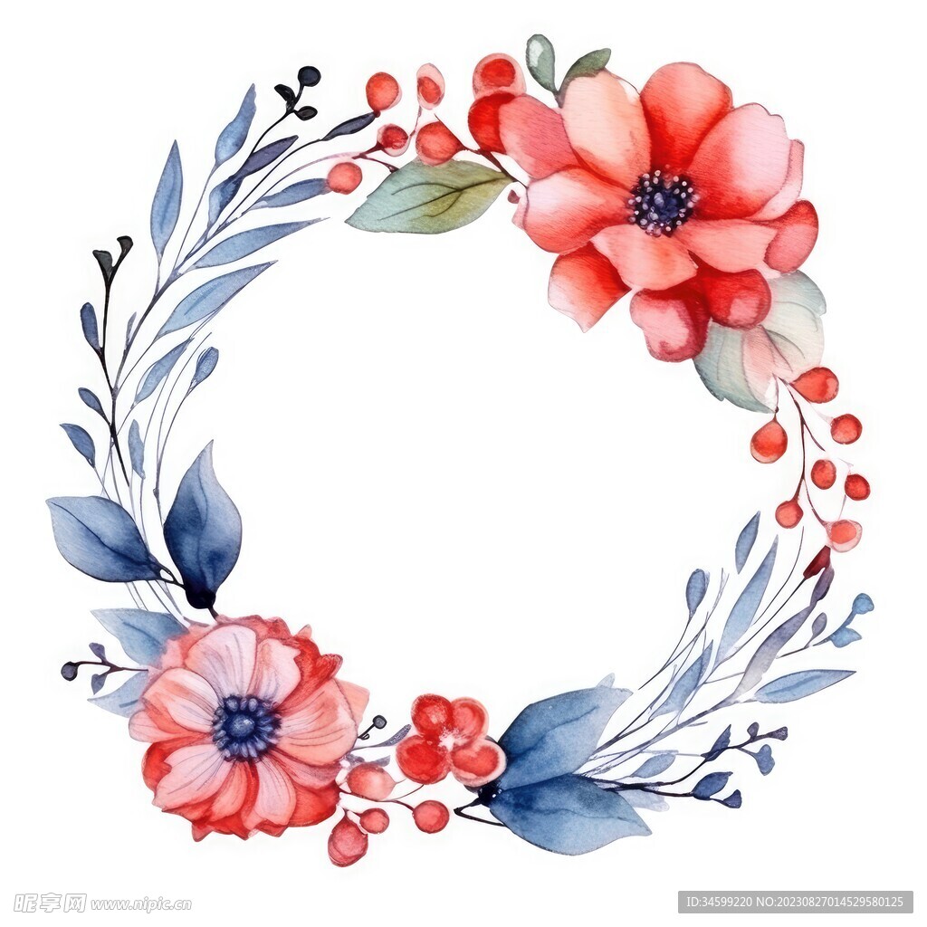 水彩花圈 