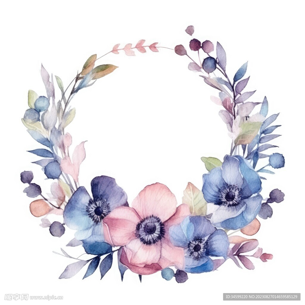 水彩花圈 