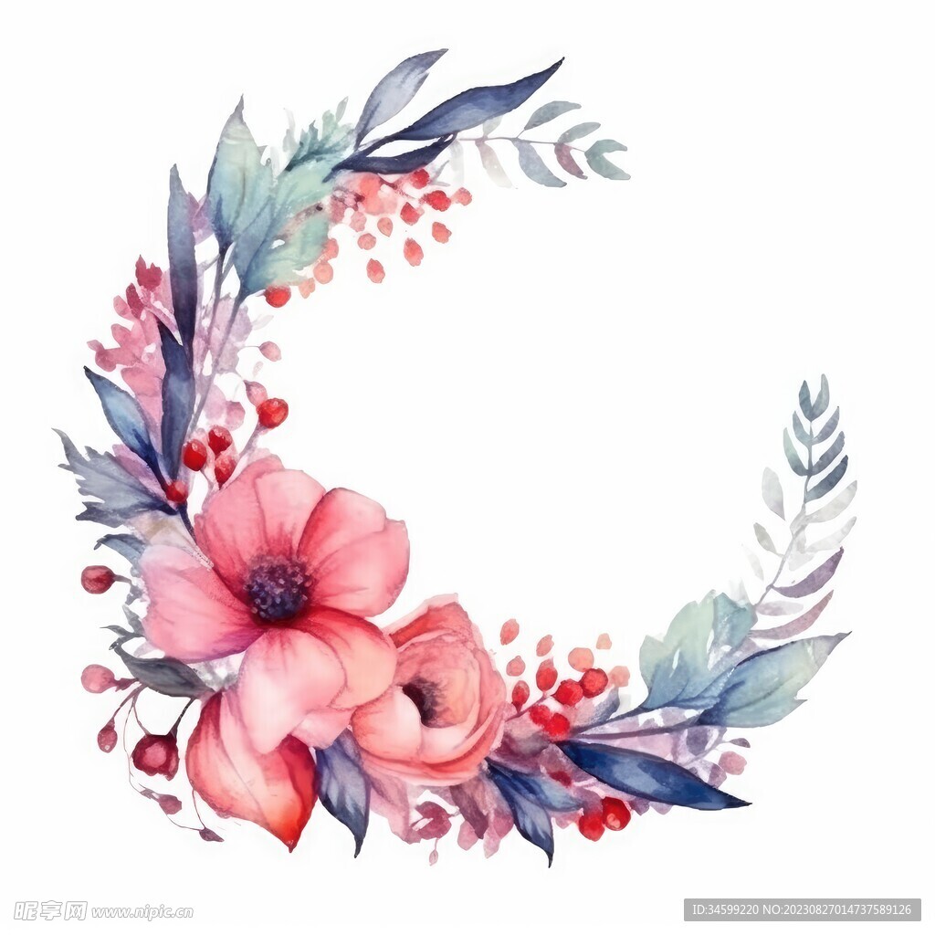 水彩花圈 