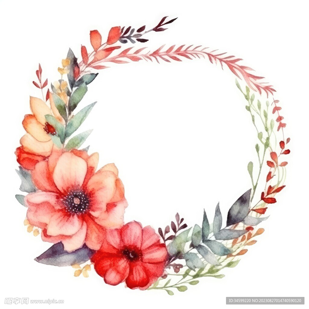 水彩花圈 