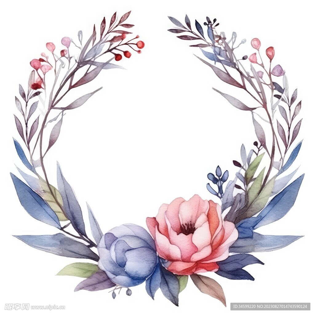 水彩花圈 