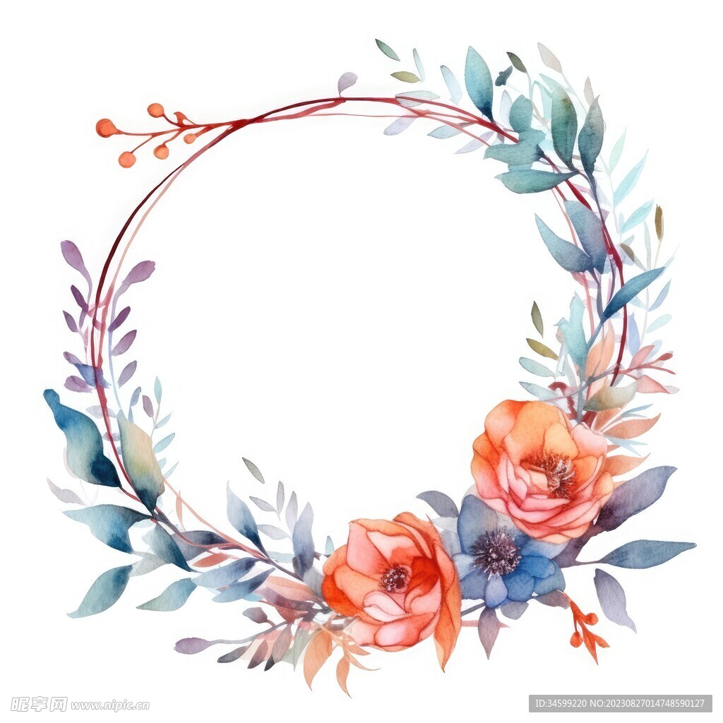 水彩花圈 