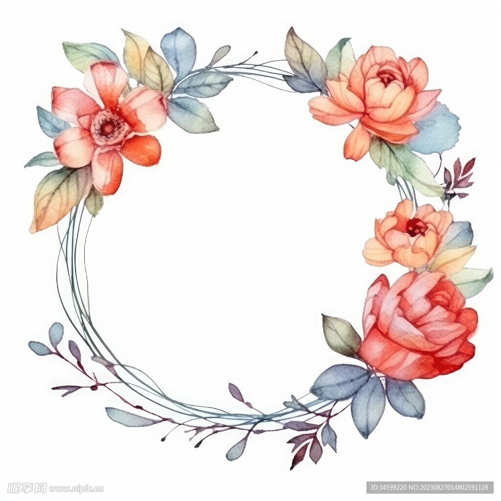 水彩花圈 