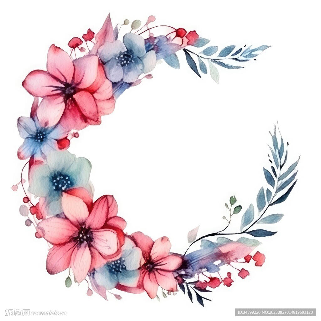 水彩花圈 