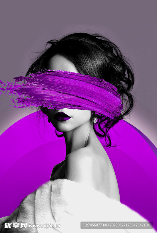抽象水彩紫色美女艺术挂画装饰画