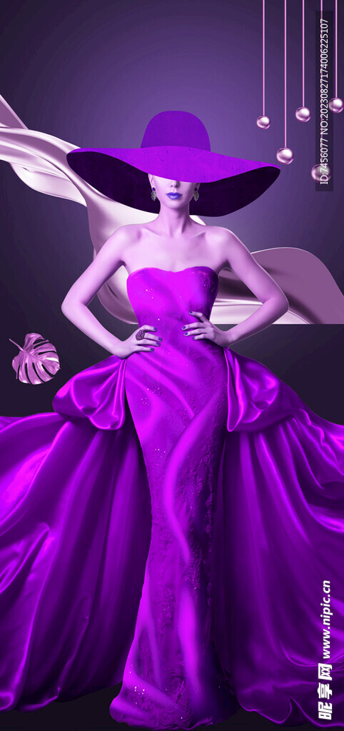 紫色长裙美女艺术挂画装饰画