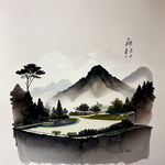茶叶盒子，高端大气，简洁，中国风，茶园，假山