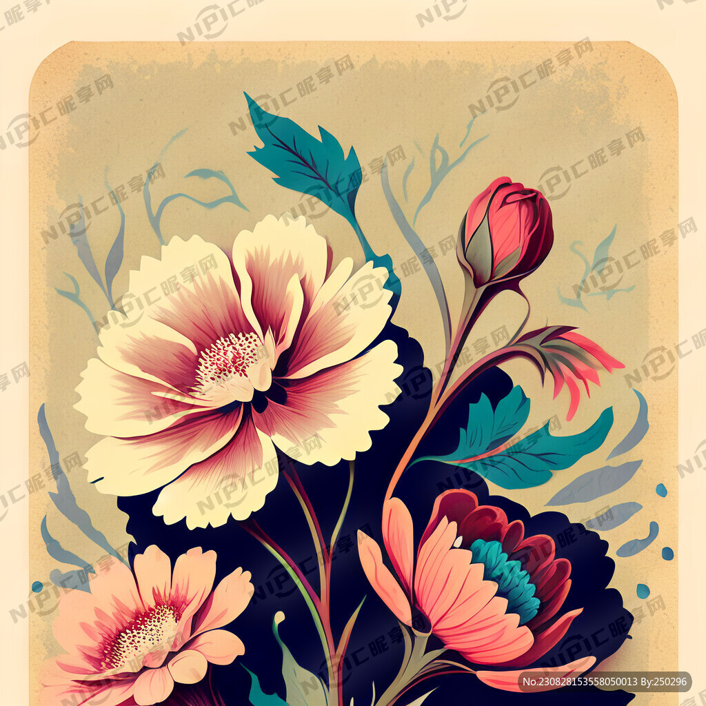 复古画 彩色花纹