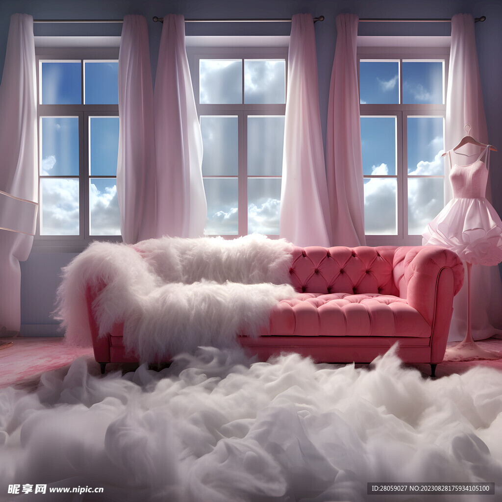 粉红色两人位沙发家具渲染效果jpg图片免费下载_编号139h4k8q1_图精灵