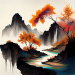 中秋节日国风插画，色彩艳丽，层次感强