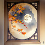 中秋节日国风插画，色彩艳丽，层次感强