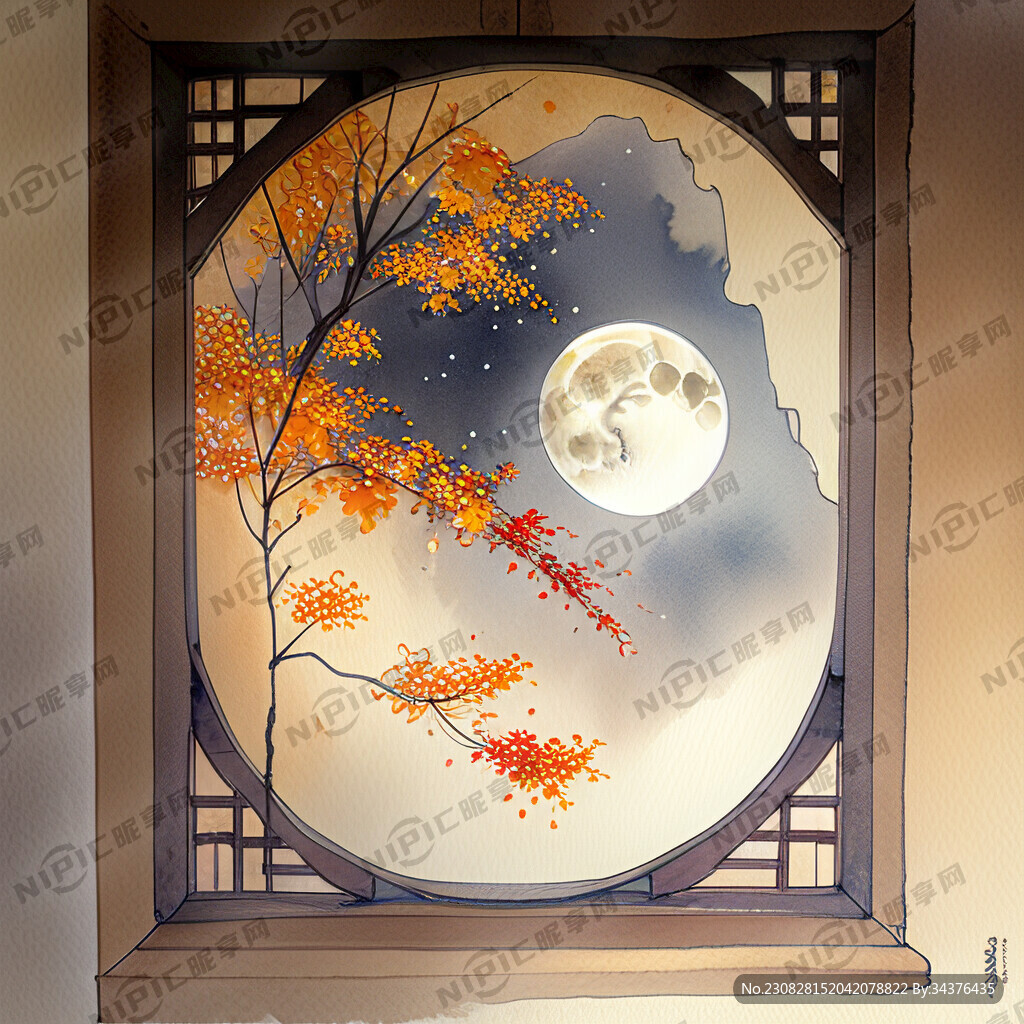 中秋节日国风插画 色彩艳丽