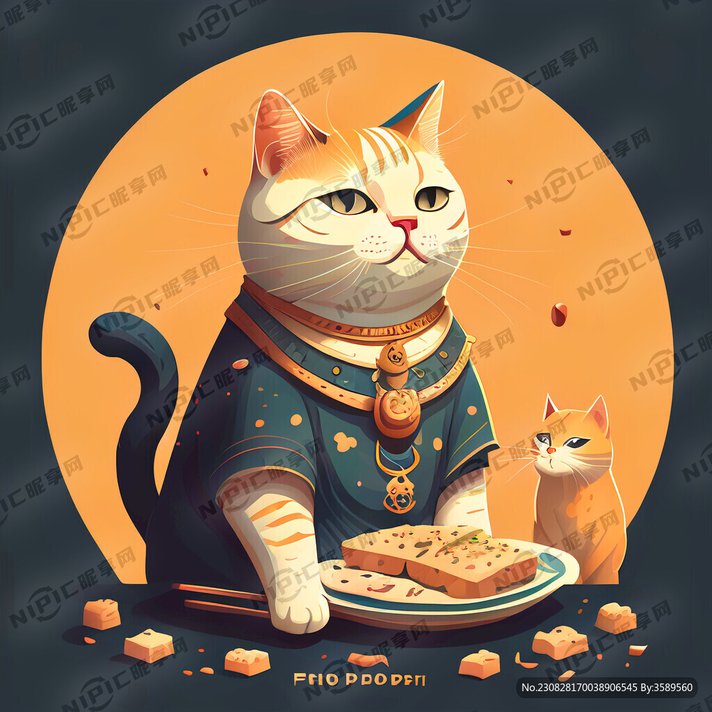 猫咪 食神 平面插画