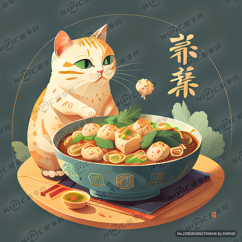 俏皮猫咪 美食 平面插画