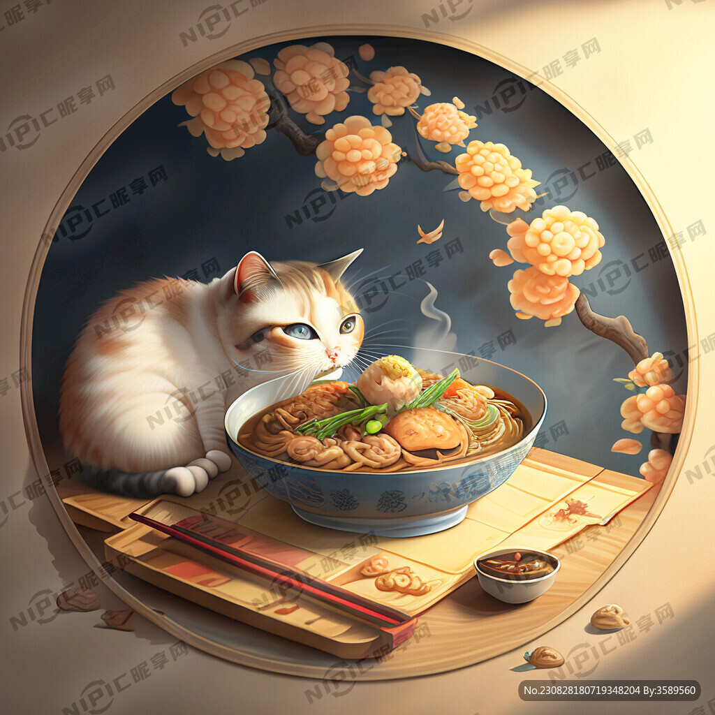 猫咪 美食 壁画