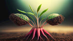 培养根部的力量，幼苗的根部在泥土底下生长，未来风格