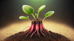 培养根部的力量，幼苗的根部在土壤底下生长，超现实