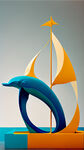 帆船雕塑海豚长江抽象简洁