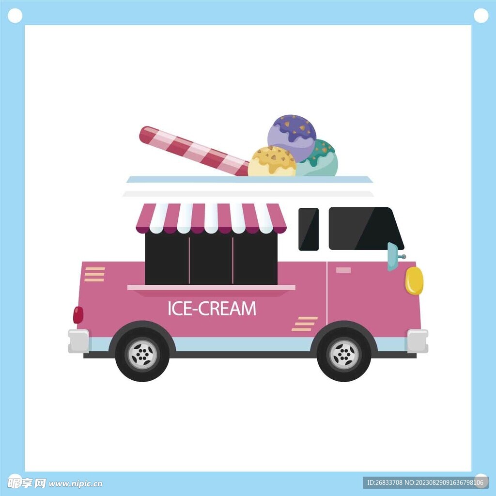 夏季的冰激凌甜点车卡通矢量图