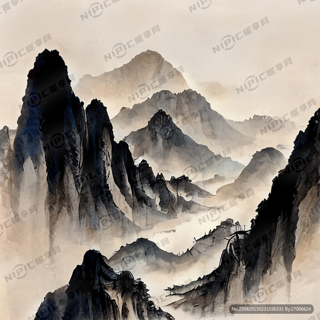 山谷 中国风 中国画 山水