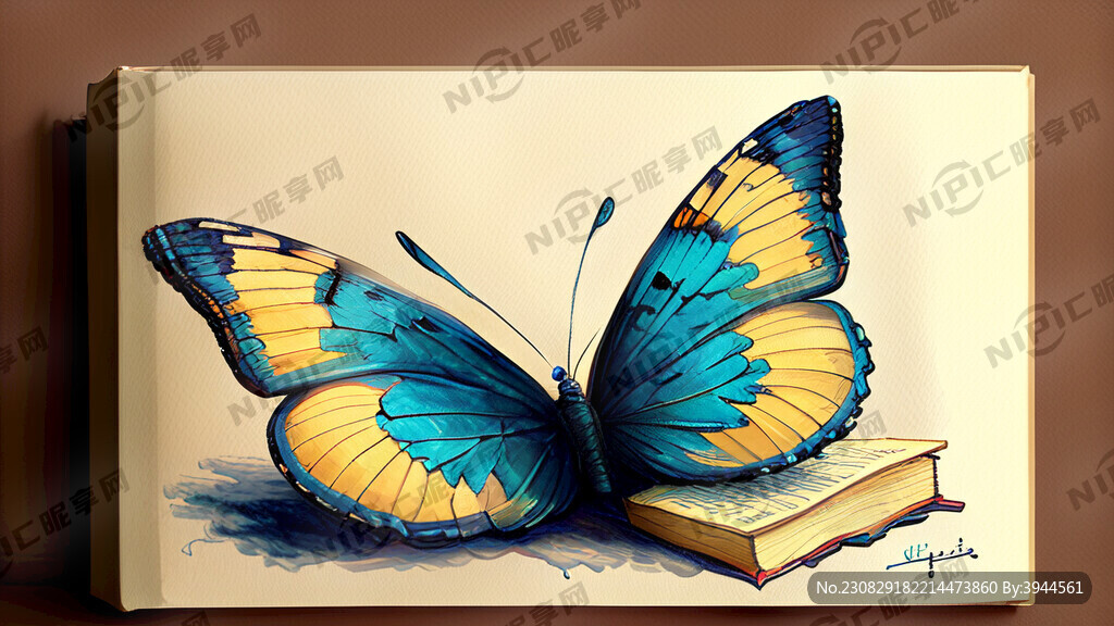 手绘风格　蝴蝶看书