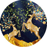 金色麋鹿水彩圆形挂画装饰画