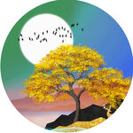 中式发财树唯美圆形挂画装饰画