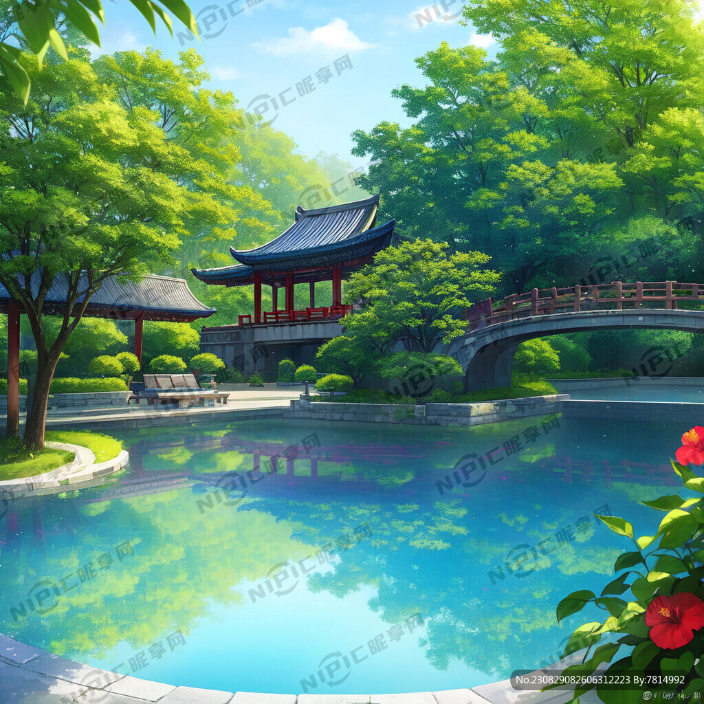 成都摩诃池 画面开阔 水彩插画