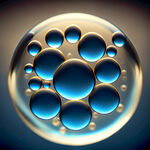 多个圆形透明气泡漂浮，深蓝色光感，微距拍摄，构图层次丰富