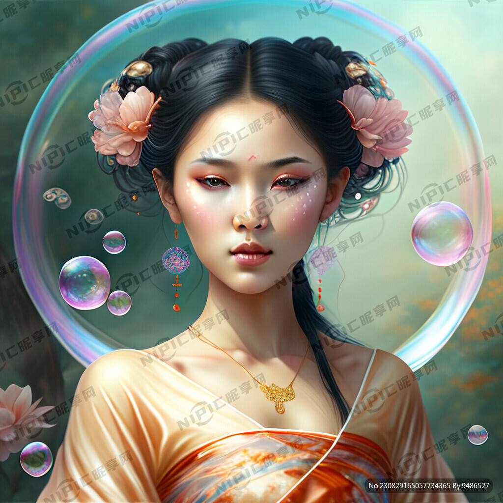 东方美女 华丽 泡泡 梦幻场景