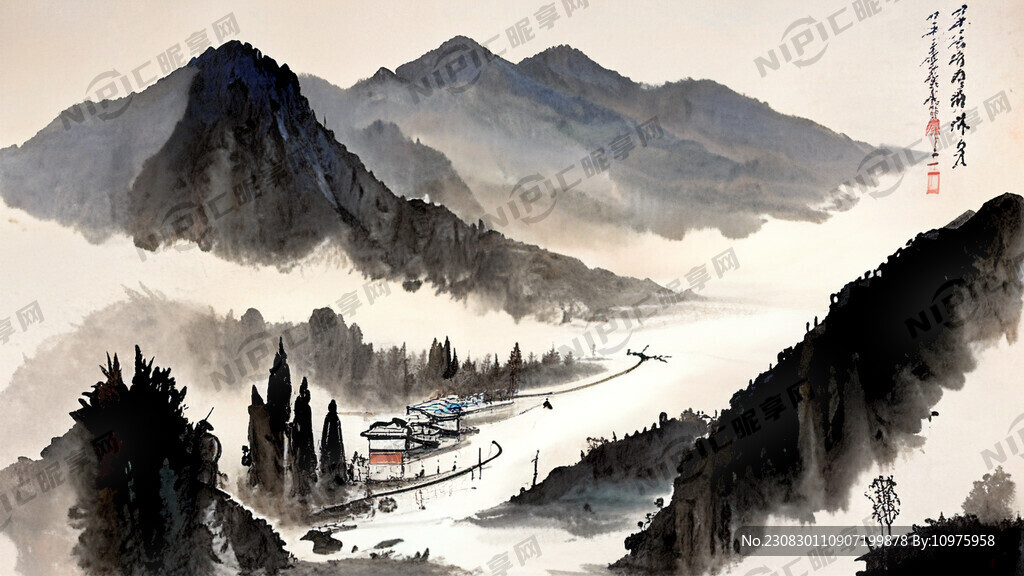 祝阿镇写意山水画 国画 水墨
